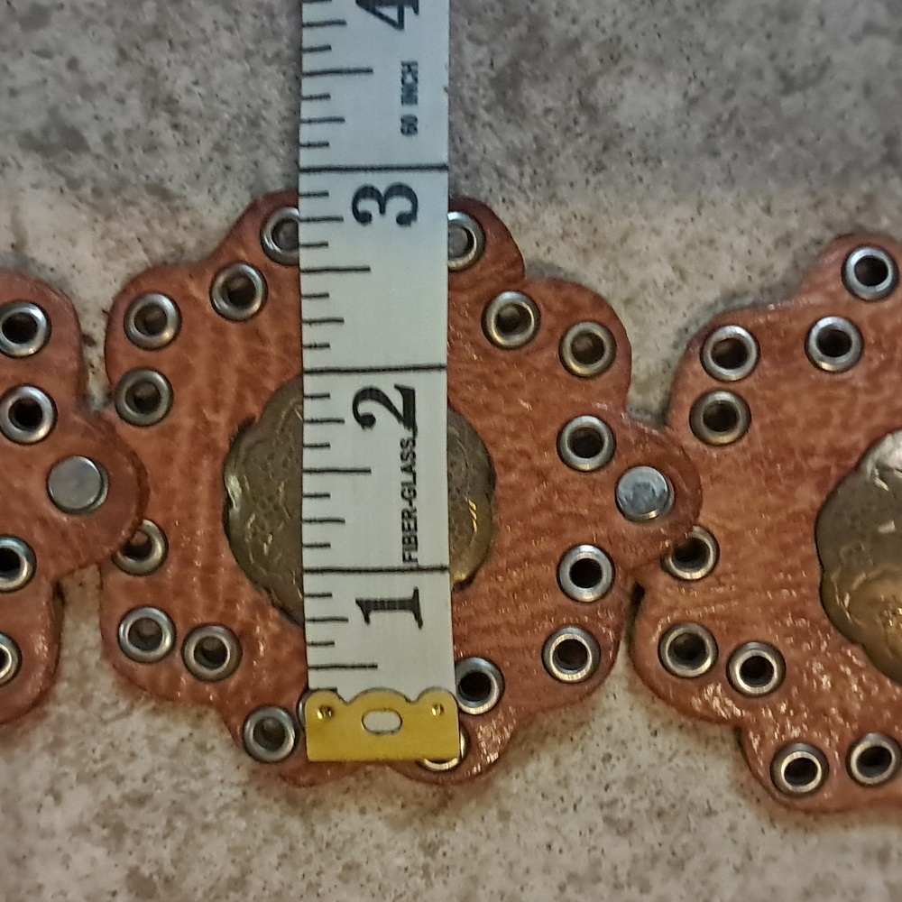 Brown Leather Western Concho Belt with Brass Medallions - Picture 8 of 8